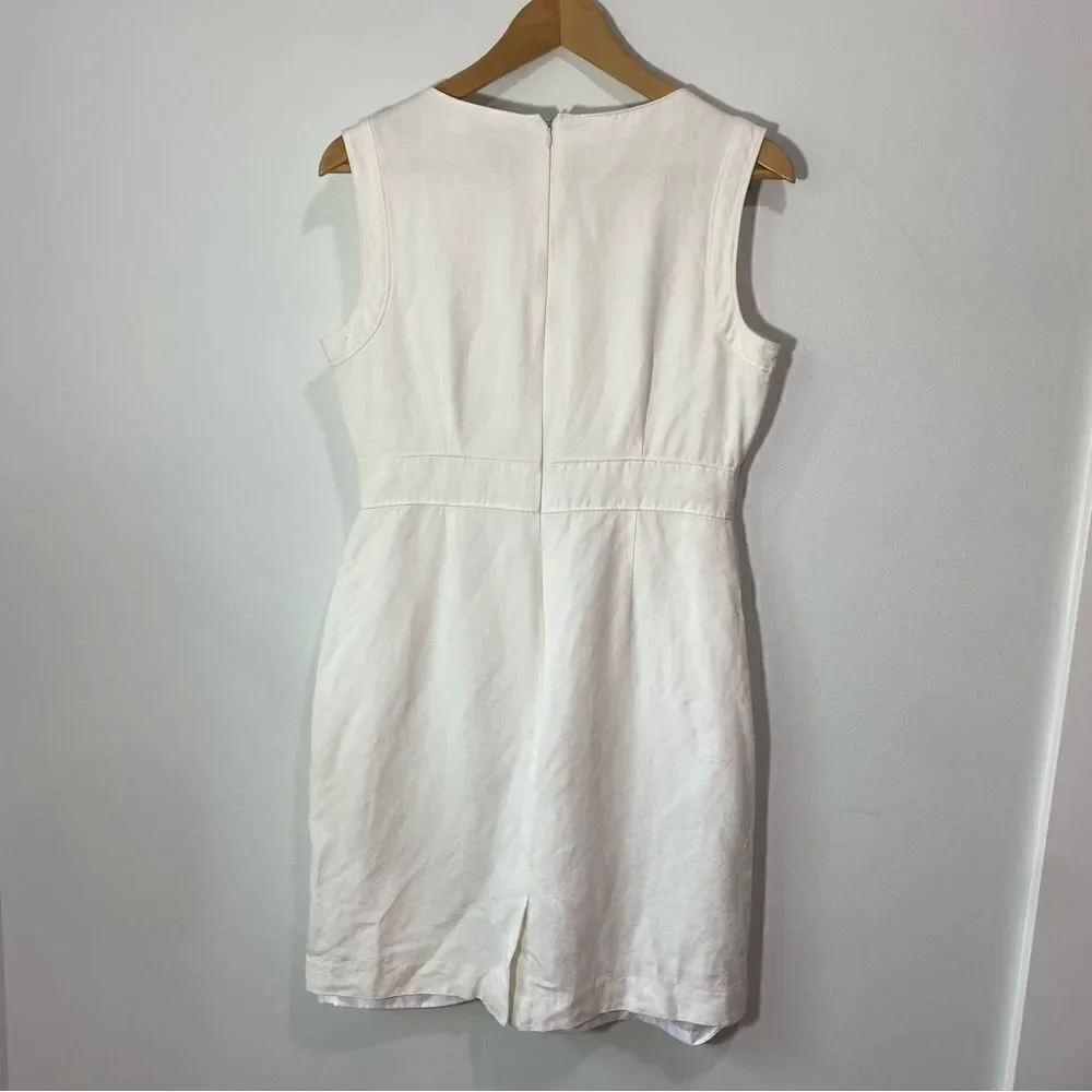 Tahari ASL Petite White Linen Blend Sheath Ruffle Knee Length Dress - Picture 5 of 8